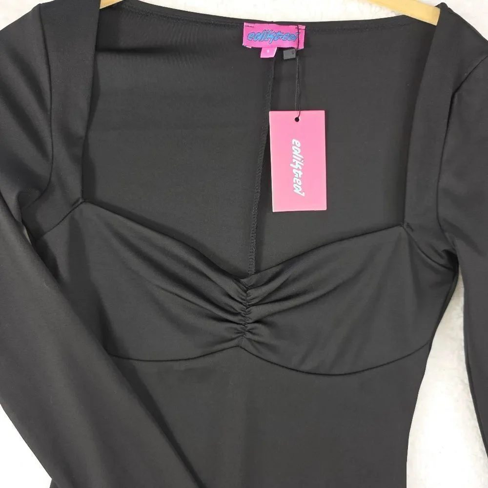 Edikted Sugar Long Sleeve Romper Black Size Small New - Picture 5 of 16